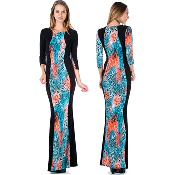 D335-4 Rochie lunga cu imprimeu colorat