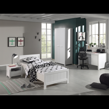 Set Mobila dormitor din lemn de pin si MDF, pentru copii 4 piese Erik Alb, 200 x 90 cm