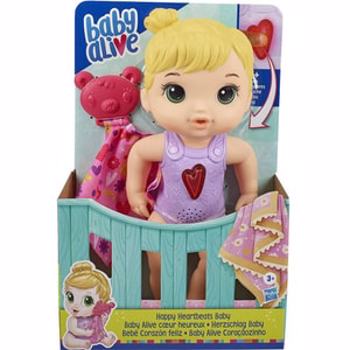 Papusa bebelus BABY ALIVE Fericita cu batai colorate ale inimii E6946, 3 ani+, roz-mov