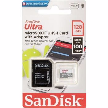Card de memorie SanDisk Ultra microSDXC SDSQUNR-128G-GN3MA, 128GB, UHS-I, Clasa10 + Adaptor SD