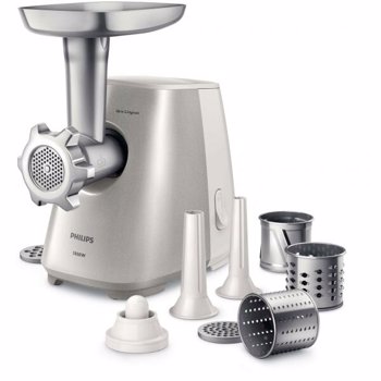 Masina de tocat carne Philips Viva Collection HR2723/20, 1800 W, 2.3 kg/min, 3 discuri pentru tocat, Accesorii pentru umplerea carnatilor, Alb/Gri