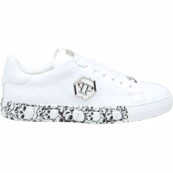 Philipp Plein Hexagon Skull Sneakers In White Culoarea White
