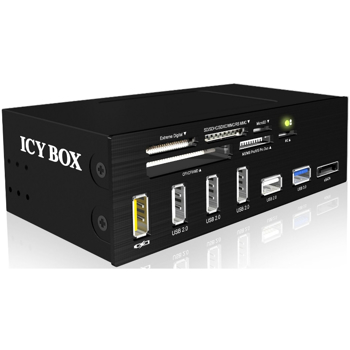 Card reader RaidSonic Cititor carduri IcyBox 5.25''-panou Multiport, 60 tipuri card, USB 3.0, eSATA