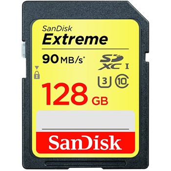 Card de memorie SanDisk Extreme SDXC, 128 GB, V30 - Video, 90 MB/s