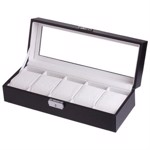 Cutie depozitare 5 ceasuri piele ecologica neagra premium