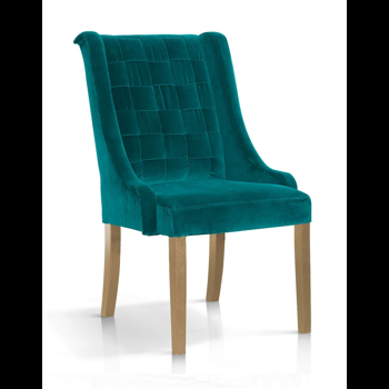 Scaun tapitat cu stofa, cu picioare din lemn Prince Velvet Turcoaz / Stejar, l55xA70xH105 cm