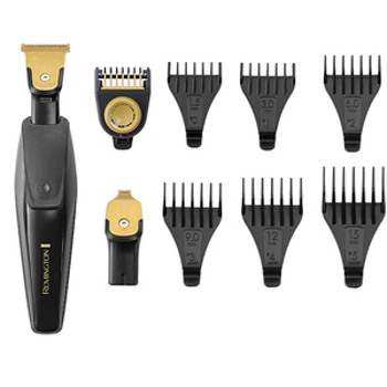 Aparat de tuns si conturat barba Remington T-Series Ultimate Precision MB7000, 9 accesorii, Lame Titan, 100% rezistent la apa, Negru/Auriu