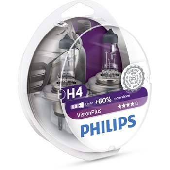 Bec auto far halogen PHILIPS H4 Vision Plus+60%, 12V, 60/55W, P43T, set 2 bucati