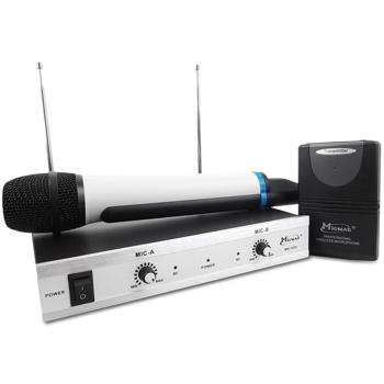 Kit microfon wireless VHF, cu un microfon + o lavaliera wireless