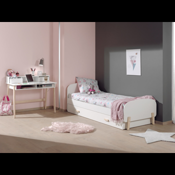 Set Mobila dormitor din lemn de pin si MDF, pentru copii 3 piese Kiddy Alb, 200 x 90 cm