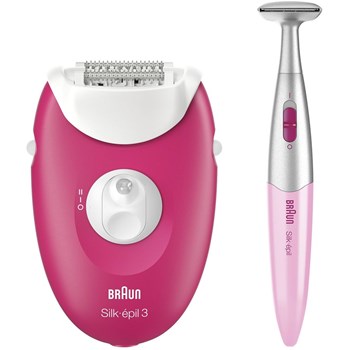 Epilator Braun Silk-épil 3, 20 pensete, 2 viteze, + Trimmer, Roz