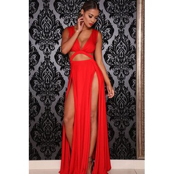 L398-3 Rochie lunga sexy cu crapaturi in fata si decupaje