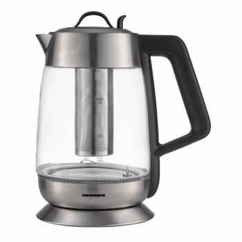 Fierbator cu filtru de ceai Heinner HEK-TF18GX, 1.8 L, 5 setari temperatura, iluminare colorata, control touch, element inox, oprire automata, Inox/Sticla