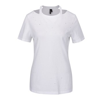 Tricou alb cu aspect uzat si perforatii VERO MODA Juniper