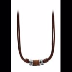 Fossil Colier maro cafea de piele cu margele