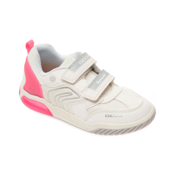 Pantofi sport GEOX albi, J02ASA, din material textil si piele ecologica