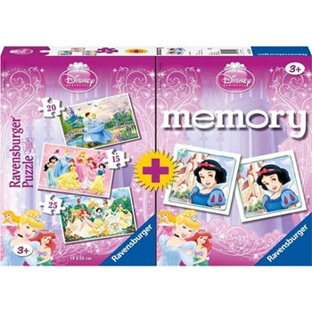 Puzzle memory printesele Disney, 3 buc., 15/20/25 piese, RAVENSBURGER
