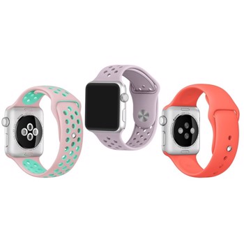 Set 2+1 Gratis, Curele Apple Watch iUni 38 mm Silicon Sport Pink-Blue, Soft Purple, Red