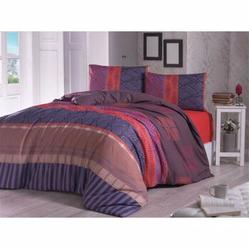 Set lenjerie de pat single, Victoria, bumbac/poliester, 160 x 240 cm, 121VCT2528, Rosu/Albastru