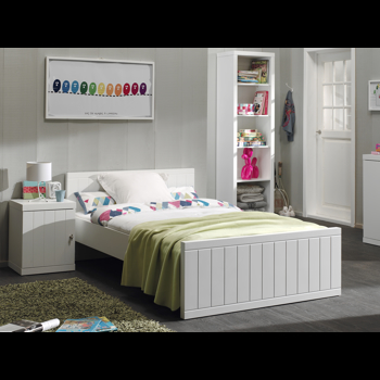 Set Mobila dormitor din lemn de pin si MDF, pentru tineret 3 piese Robin Alb, 200 x 120 cm