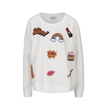 Pulover crem ONLY Pop cu aplicatii