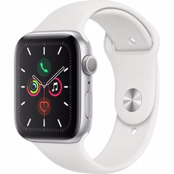 APPLE Watch Series 5 44mm Silver Aluminium Case, White Sport Band