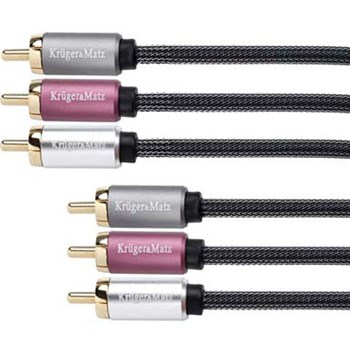 Cablu Kruger&Matz, 3 x 3 RCA tata, 1.8 m, Negru