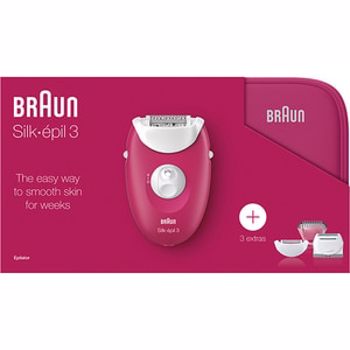 Epilator BRAUN Silk-epil 3 3-415GS, 20 penste, 2 viteze, 3 accesorii, retea, roz