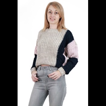 E776-155 Pulover casual in trei culori din material tricotat