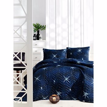 Set cuvertura, EnLora Home, bumbac/poliester, 200 x 220 cm, 162ELR9435, Albastru