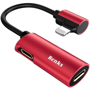 Adaptor 2in1 Lightning Audio Benks U39, splitter casti si incarcator Rosu