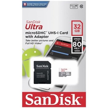 Card memorie SanDisk 32GB mSDHC Ultra Android CLS10 80MB/s + adaptor SD