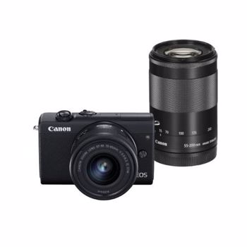 Nou! Aparat foto Mirrorless Canon EOS M200, 24.1 MP, 4K, Bluetooth, Wi-FI + Obiectiv 15-45mm F3.5-6.3 IS + Obiectiv 55-200mm F4.5-6.3 IS (Negru)