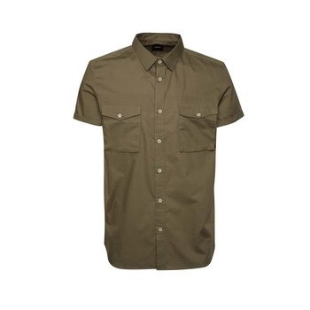 Camasa kaki Burton Menswear London din bumbac cu maneci scurte