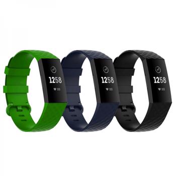 Set 3 curele sport pentru bratara fitness Fitbit Charge 4 / 3 / 3E din silicon marime L negru albastru verde