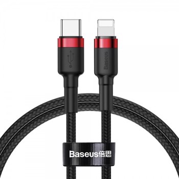 Cablu Date / Incarcare Textil Premium Baseus Cafule Usb Type C - Lightning, 18w, Qc3.0 ,1m, Negru Rosu -catlklf-91