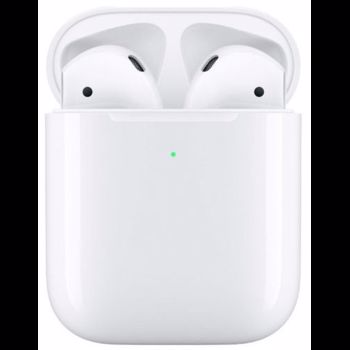Casti True Wireless Apple AirPods 2 MRXj2ZM/A, Carcasa cu incarcare wireless, Bluetooth, Alb