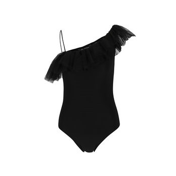 Body negru Miss Selfridge cu volan din tulle