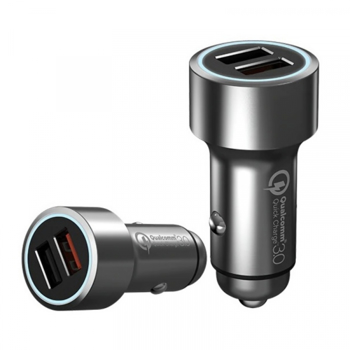 Incarcator auto Xiaomi 70MAI Midrive C02, Dual USB, Incarcare rapida Qualcomm QC 3.0, Intrare 12V 24V, Iesire 5V 3A, Carcasa metalica, Gri