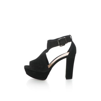 Sandale negre de piele intoarsa cu platforma