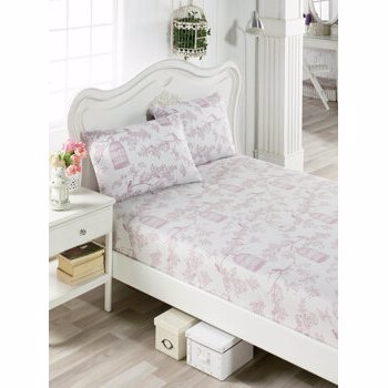 Set lenjerie de pat dubla, EnLora Home, bumbac, 160 x 200 cm, 162ELR9290, Alb/Lila