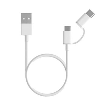 Cablu de Date Xiaomi 2 in 1 Micro USB si Type C, 100cm (Alb)