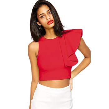 BL467-3 Top scurt sexy cu volanas pe un umar
