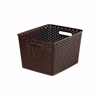 Cutie depozitare L suprapozabila MY STYLE CURVER, 18 L, 33.5 x 22 x 29.5 cm, plastic, model tip rattan, Maro
