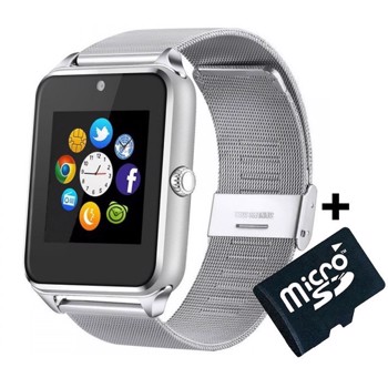 Ceas Smartwatch cu Telefon iUni GT08s Plus, Curea Metalica, Touchscreen, Camera, Silver + Card MicroSD 4GB