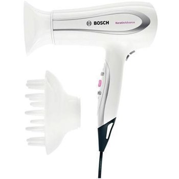 Uscator de par Bosch PHD5987 BrilliantCare Keratin Advance 2200 W Ionizare dubla 3 Setari temperatura 2 Viteze Alb phd5987