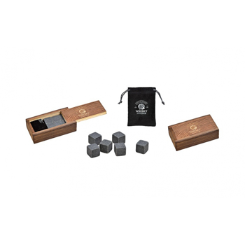 Set cadou in cutie de lemn, cu 6 cuburi din bazalt pentru whisky