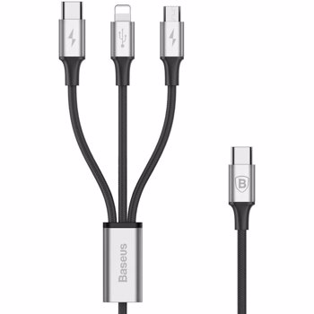 Cablu de date Baseus CAMLT-SUS1, Rapid 3 in 1, USB - MicroUSB/Lightning/Type-C, 1.2m (Negru)