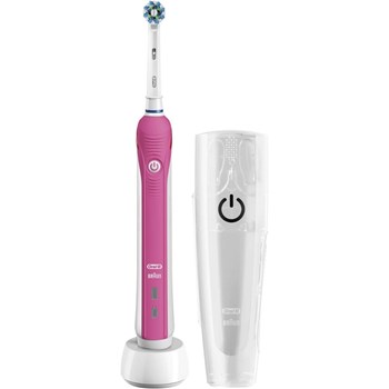 Periuta de dinti electrica Oral-B Pro 2 2500P, 40000 pulsatii/min, 8800 oscilatii/min, Curatare 3D, 2 Programe, 1 capat, Trusa de calatorie, Roz