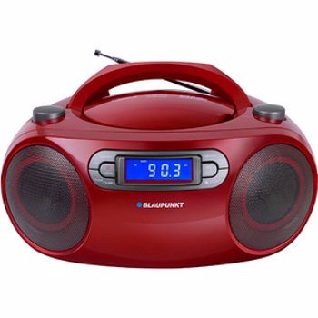 Microsistem Blaupunkt BB18RD, FM, CD, MP3, USB, AUX, 4W RMS, alarma, antena telescopica, LCD, alimentare la retea/baterii, rosu